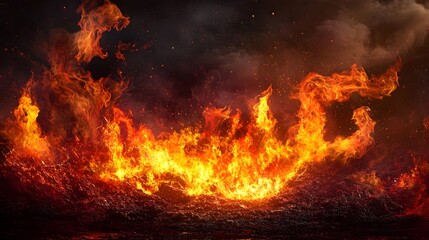 Poster - Raging inferno of towering flames engulfing the environment in a dramatic and apocalyptic fiery blaze with the fire blazing out of control and causing widespread destruction and chaos