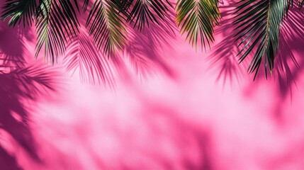 Wall Mural - Palm Leaf Shadows on Pink Background