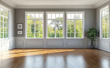 Wall Mural - Empty Elegant Room with Large Windows