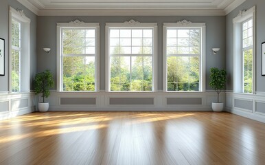 Wall Mural - Elegant Empty Room with Large Windows