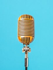 Leinwandbilder - Retro Chic Audio Aesthetic Vintage Brass Microphone Against Minimalist Background - Iconic Studio Equipment and Dynamic Communication Tool for Modern Broadcasters