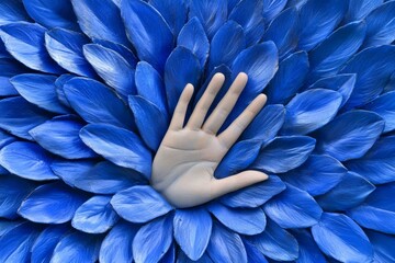 Poster - Vibrant Blue Petals Embrace Diversity and Collaboration Symbol in Natural Aesthetic - Social Media Content and Modern Team-Building Visuals for Inclusive Marketing