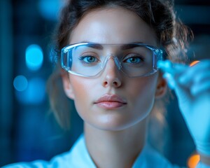 Leinwandbilder - Tech-Driven Laboratory Precision Microscope Analysis with Specimen Slides on Steel - Academic Discovery and Innovative Research Equipment for Future Scientific Advancements