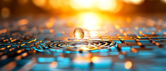 Aufkleber - Futuristic Quantum Computing Visualization Dynamic Particle Field and Digital Energy Waves on Reflective Matrix - Advanced Tech for Scientific Visualization and Computational Research