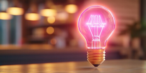 Leinwandbilder - Modern Office Innovation Neon Lightbulb on Desk - Creative Entrepreneurship Visual Content for Business Education and Strategic Planning