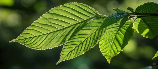 Sticker - Vibrant close-up of fresh green leaves showcasing intricate patterns and textures in a natural sunlight setting.