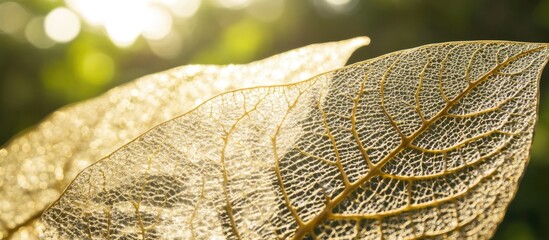 Sticker - Translucent leaf structures illuminated by morning sunlight, showcasing intricate details and textures in nature's design.