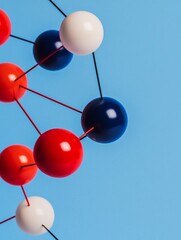 Poster - Minimalist Network Sphere Model Vibrant Plastic Nodes on Blue Background - Interactive Data Visualization and Tech Marketing for Digital Connectivity Insights