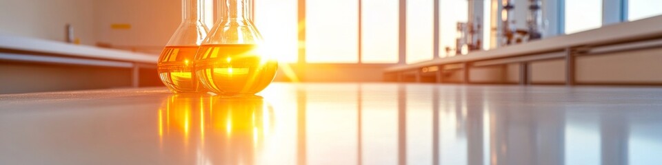 Leinwandbilder - Sunlit Minimalist Laboratory Scene with Automated Research Equipment and Safety Stations - Innovative Scientific Workspace for Modern Analysis and Efficiency