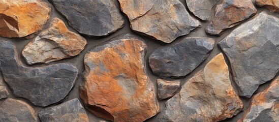 Wall Mural - Textured stone wall display showcasing large, rugged rocks in earthy tones for backgrounds or design elements in various projects.