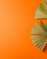 Poster - Modern Geometric Artistry Folded Paper Fan Arrangement on Bold Orange Surface - Cultural Decor Content for Creative Marketing and Design Innovation