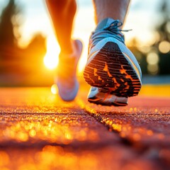 Aufkleber - Dynamic Runner on Vibrant Track Surface Athletic Footwear and Morning Sun - Sports Performance Content for Fitness Industry and Personal Training Motivation