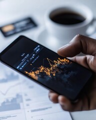 Aufkleber - Urban Tech Aesthetic Hand-held Smartphone with Reward Interface on Minimalist Desk - Finance and Digital Innovation for Modern Consumer Engagement