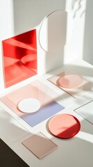 Leinwandbilder - Geometric Acrylic Educational Display Minimalist Translucent Shapes on White - Creative Learning Space Design and Interactive Classroom Setup for Engaged Youth Education