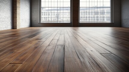 Poster - Loft style interior design with iron wooden floor showcasing natural color palette and industrial elements in spacious living room setting