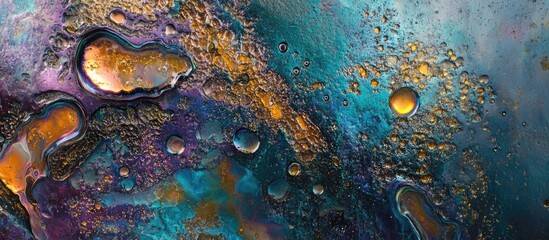 Wall Mural - colorful abstract texture of oil and water bubbles with metallic sheen creating an artistic backgrou