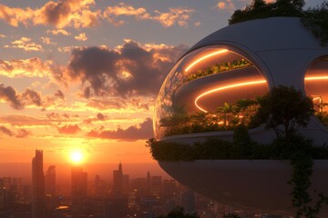 Aufkleber - Futuristic Indian Smart City Eco-Dome with Rooftop Gardens - Sustainable Urban Design for Climate-Resilient Living and Renewable Energy Innovation