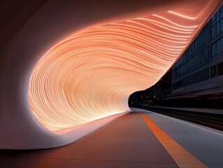 Aufkleber - Dynamic Urban Transit Imagery Curved Subway Tunnel with Speed Line Effects and Illuminated Walls - Futuristic Transportation Design for Modern Mobility Advertising and City Infrastructure Innovation