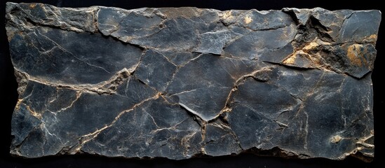 Wall Mural - Macro close-up of an aged black slate slab showcasing intricate natural cracks and textures in a rugged surface design.