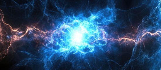 Wall Mural - Dynamic abstract energy background featuring vibrant blue and orange hues with space for text, perfect for design projects and graphics.