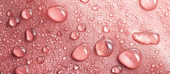 Wall Mural - macro close up of water drops on smooth surface with soft blurred background and empty space for tex