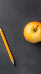 Aufkleber - Minimalist Education Aesthetics Yellow Pencil and Golden Apple on Chalkboard - Classroom Essentials for Creative Learning and Academic Visual Content Marketing