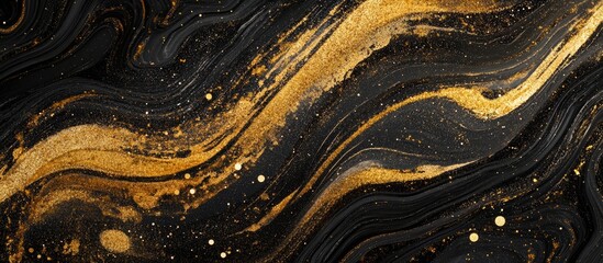 Wall Mural - luxury abstract golden and black glitter background with elegant wavy patterns suitable for festive 