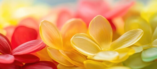Wall Mural - soft focus macro image of delicate yellow and red flower petals creating a vibrant abstract backgrou