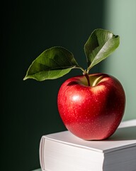 Aufkleber - Modern Scholarly Flatlay Glossy Red Apple with Textbooks on Mint Green - Stylish Educational Content for Innovative Study Spaces and Academic Branding