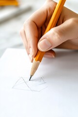 Poster - Minimalist Architectural Drafting on Smooth Paper Hand Holding Pencil with Technical Sketch Precision Content for Advanced Construction Planning and Visual Documentation