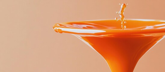 Wall Mural - macro close up of a funnel pouring vibrant orange liquid with smooth texture against a soft backgrou
