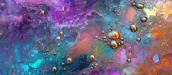 Canvas Print - colorful abstract texture of oil and water bubbles creating a metallic background with vibrant hues 