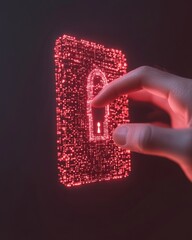 Poster - Futuristic Cybersecurity Visual Neon Red Digital Lock and Circuit Design Interface - Interactive Data Protection for Tech-Savvy Businesses and Modern Online Safety Solutions