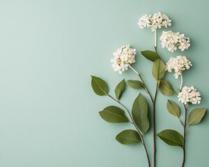 Canvas Print - Serene Floral Aesthetic Skeleton Flowers and Green Leaves on Watercolor Canvas - Botanical Flat-Lay for Art, Nature Journals and Creative Design Spaces