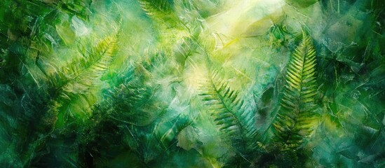 Wall Mural - Abstract fern foliage in vibrant green hues creating a nature-inspired background with dynamic textures and light effects.