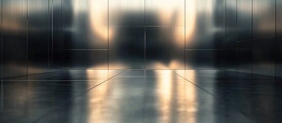 Wall Mural - reflective metallic surface with soft lighting creating an industrial atmosphere suitable for techno