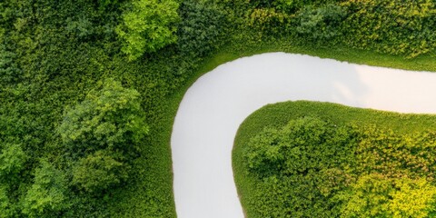 Poster - Nature-Inspired Career Pathway Aerial View of Verdant Winding Trail in Lush Landscape - Professional Growth Visualization and Eco-Friendly Business Branding