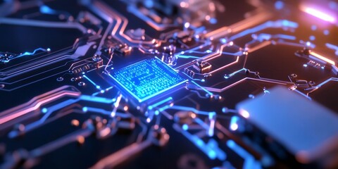 Aufkleber - Futuristic Tech Circuitry High-Precision Circuit Board with Neon Elements - Cutting-Edge Research Infrastructure for Innovative Scientific Data Analysis