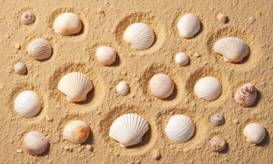 Wall Mural - Collection of seashells on sandy beach