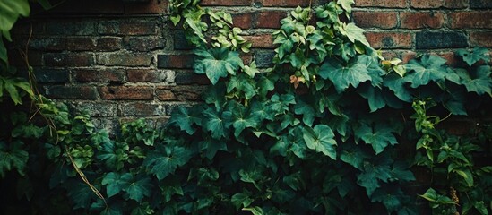 Classic brick wall overgrown with vibrant green ivy, showcasing a blend of nature and rustic architecture for a timeless aesthetic.