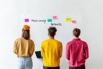 Aufkleber - Contemporary Team Collaboration in Minimalist Workspace Diverse Group with Whiteboard and Sticky Notes - Enhancing Tech Education and Innovation in Modern Offices