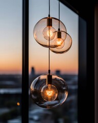 Leinwandbilder - Modern Industrial Lighting Glass Orb Pendant with Filament Bulb - Contemporary Interior Design and Urban Home Ambiance