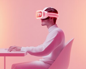 Fototapete - Immersive VR Collaboration Futuristic Minimalist Workspaces with Holographic Interfaces for Tech-Driven Innovation and Productivity in Remote Professional Environments