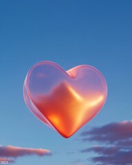 Aufkleber - Luminous Heart Design Transparent Iridescent Sculpture Against Sky Background - Modern Branding and Digital Art Content for Contemporary Creative Campaigns