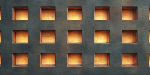 Leinwandbilder - Industrial Chic Illuminated Grid Structure with Warm Hues and Concrete Finish - Innovative Architecture Aesthetic and Urban Design Concept for Modern Workspaces