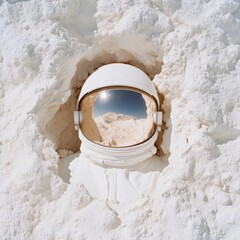 Aufkleber - Futuristic Spacesuit Conceptual White Textured Suit in Sandy Terrain - Advanced Space Exploration Gear for Mars Missions and Aerospace Innovation Content
