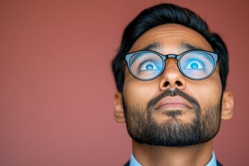 Aufkleber - Contemporary Virtual Collaboration South Asian Professional in Sleek Charcoal Suit and Glasses, Ideal for Digital Corporate Strategies and Remote Workforce Dynamics