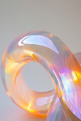 Leinwandbilder - Translucent Modern Sculpture Curved Iridescent Glass with Light Reflections - Sophisticated Art Piece for Luxury Interior Design and Contemporary Visual Merchandising
