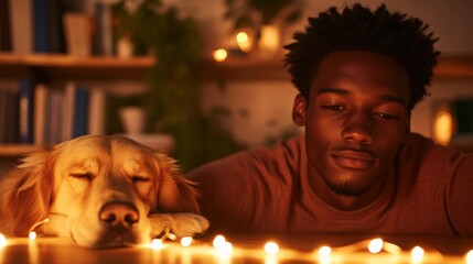 Aufkleber - Modern Pet-Friendly Home Office Young Black Professional in Cozy Workspace with Dog - Remote Work Content and Warm Design for Digital Engagement