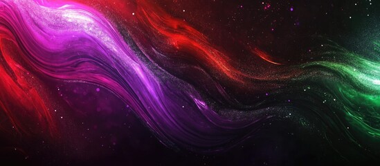 Wall Mural - Abstract fluid art background featuring vibrant purple, red, and green colors blending in a swirling motion with glittering particles and texture.